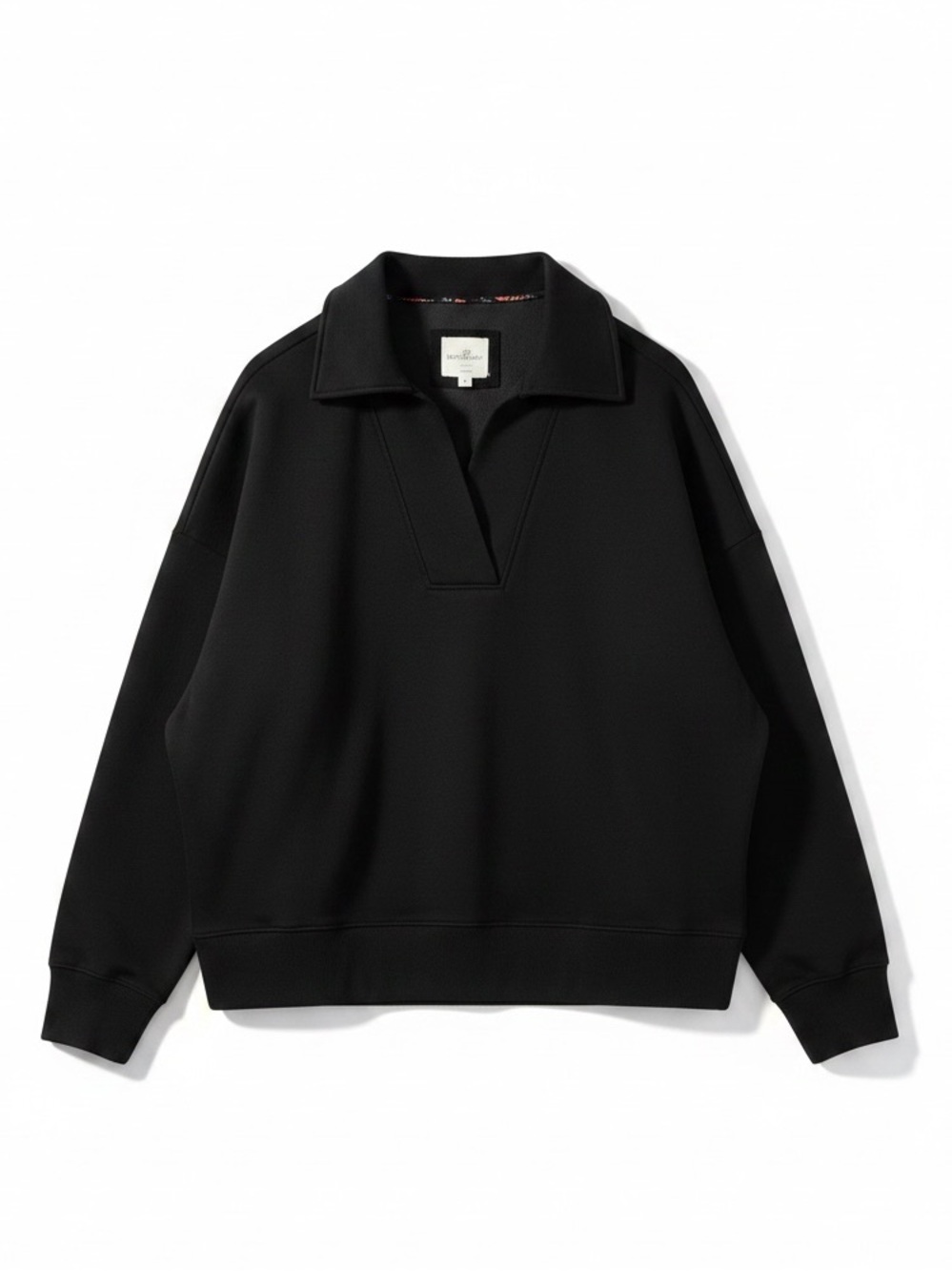 Umgee Johnny Collar Dropped Shoulder Sweatshirt Black Size Large - Picture 4 of 11